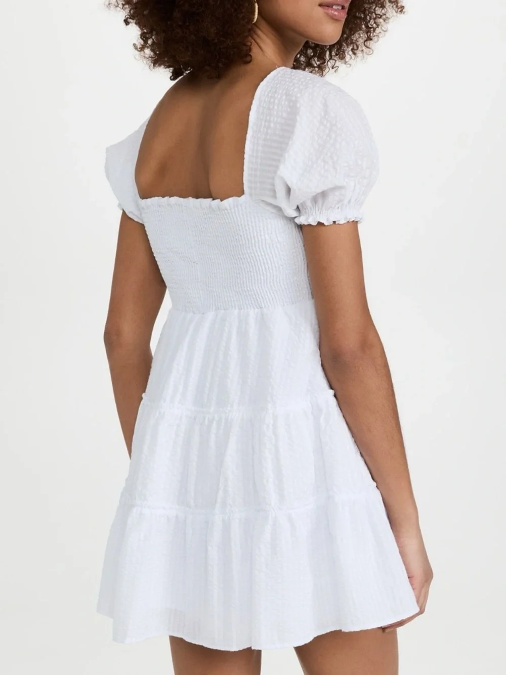 Pexioto NWT Coco White Smocked Puff Sleeve Mini Dress Size Medium - Picture 2 of 8